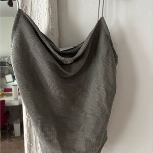 Mesh Olive Green Cowl Neck Top